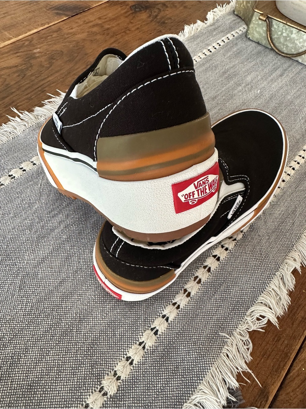 Vans Black Slip-On Loafers with Tan Accents - Picture 3 of 6